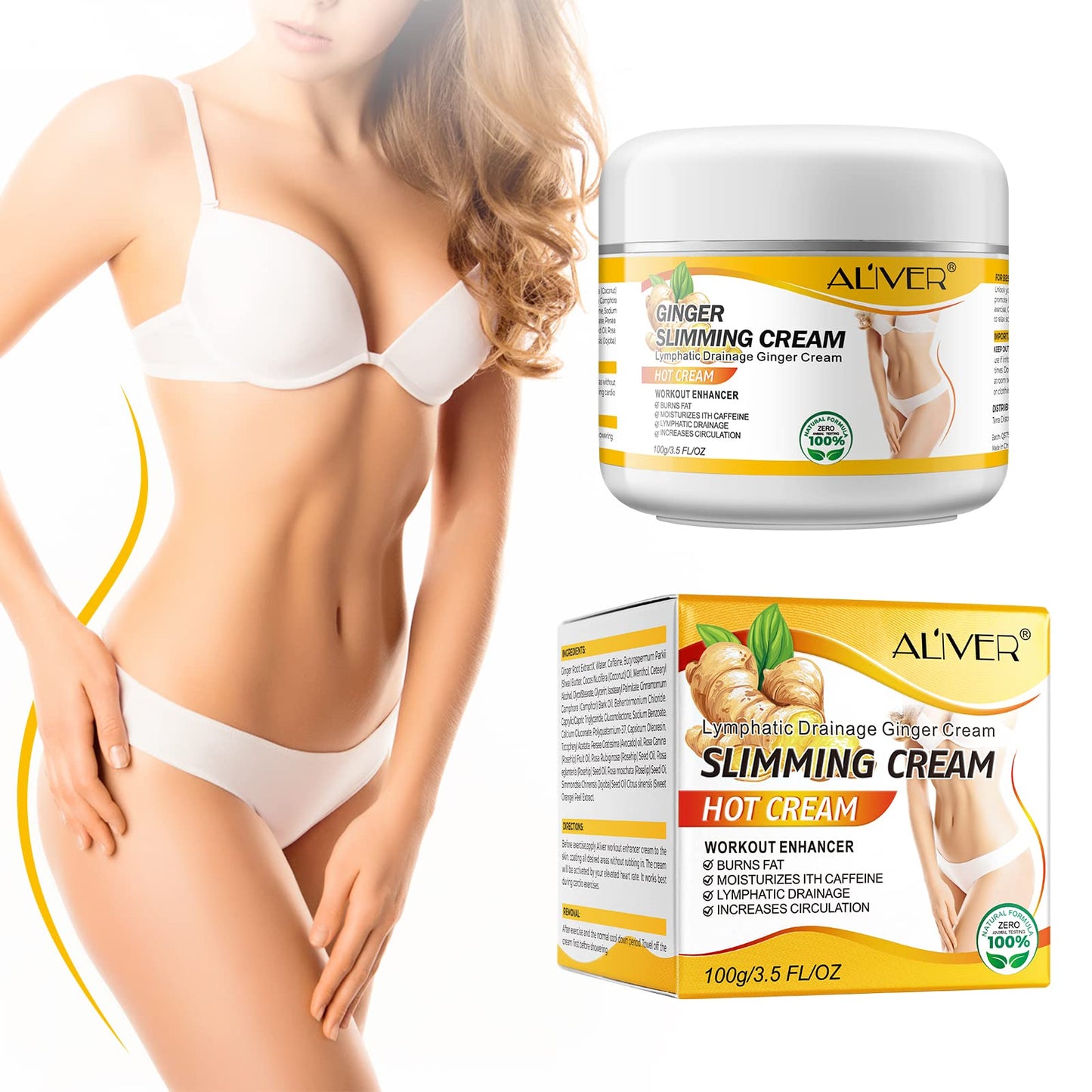 Ginger Slimming Cream - Hot Fat Burning Weight Loss Full Body Anti-Cellulite Cream for Belly, Perfect for Cellulite, Soothing, R