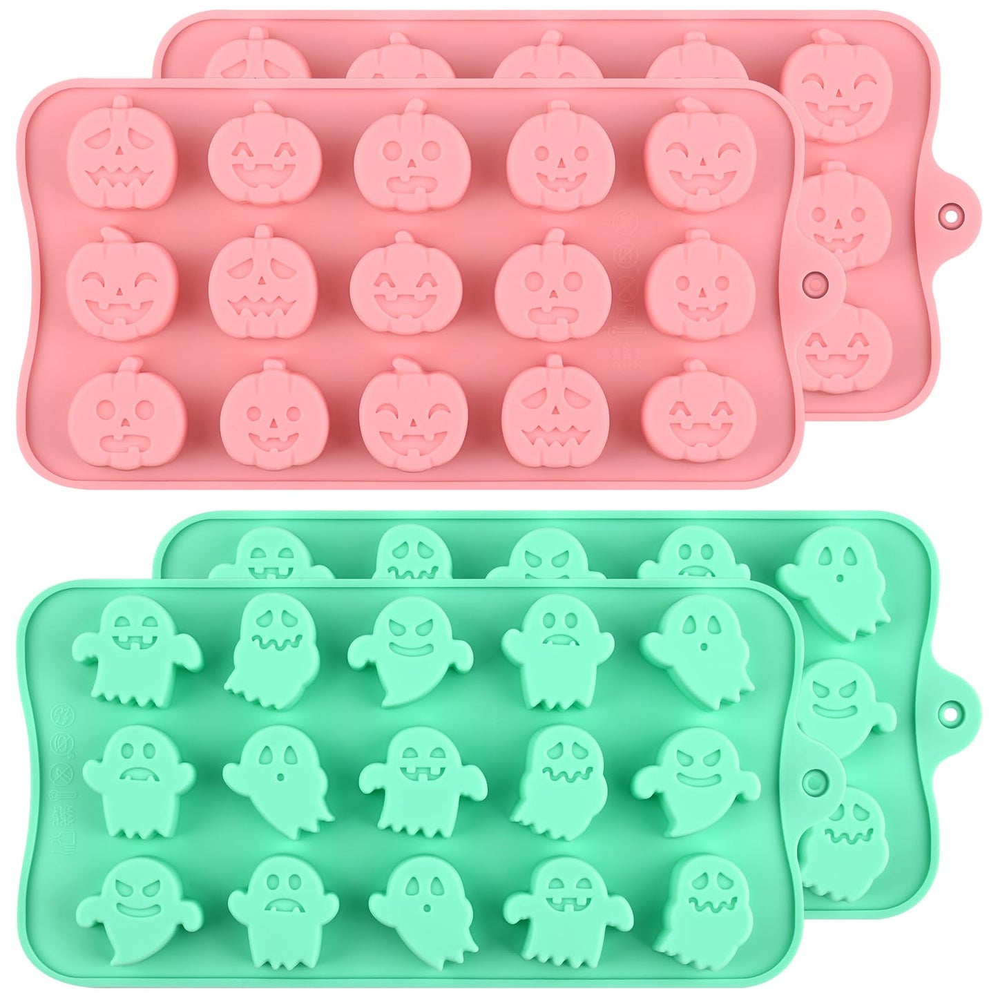 Actvty Halloween Candy Mold Silicone Chocolate Molds, 4 Packs Pumpkin Molds and Ghost Molds for Making Chocolate, Jelly, Gummy, Snack, Wax Melt, Ice Cubes, Cake Decor