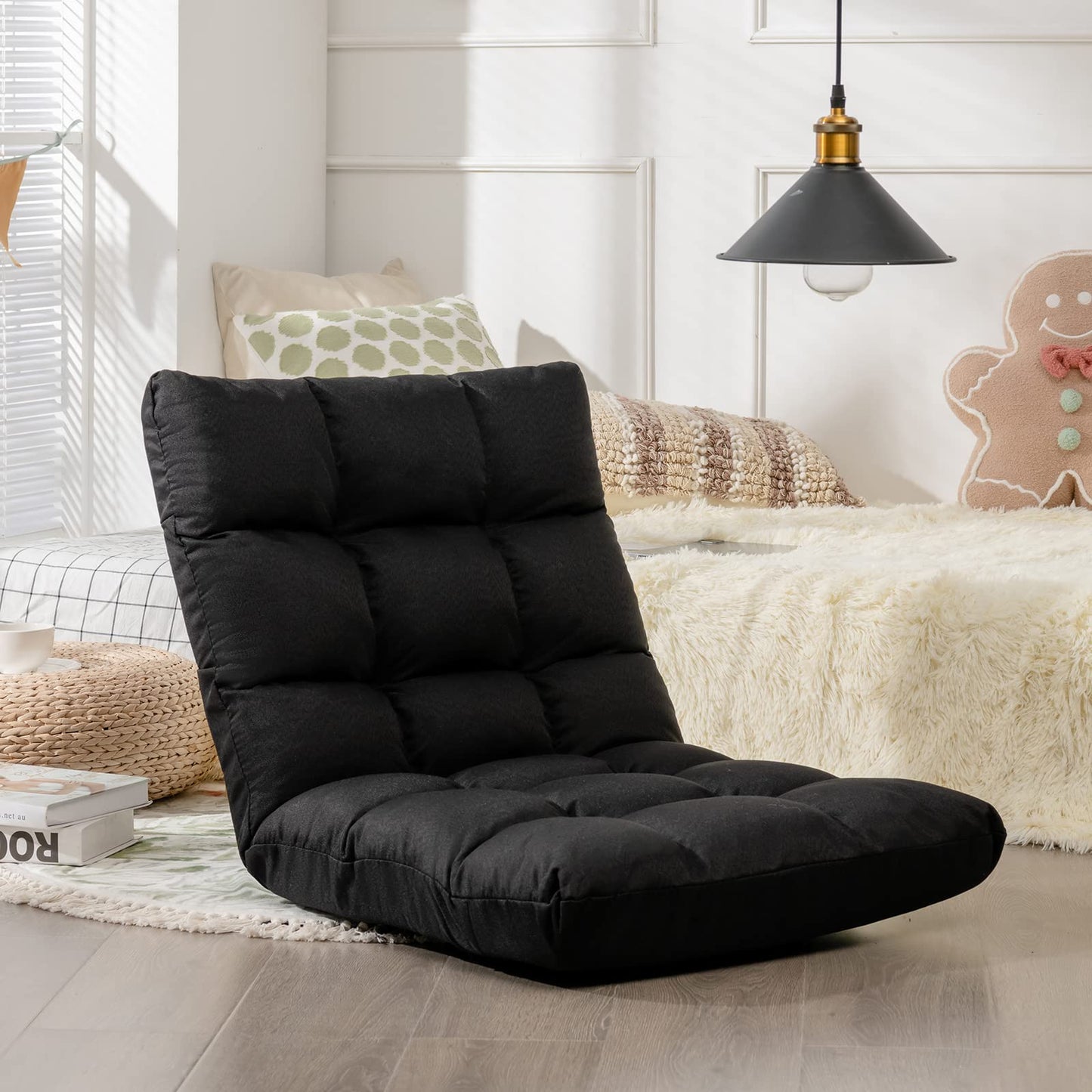 Giantex Floor Sofa Chair Video Gaming Chair with 14 Adjustable Position, Padded Back Support Floor Cushioned Seat, Folding Lazy Chair for Meditation, Reading, Watching, Living Room Recliner(Black)
