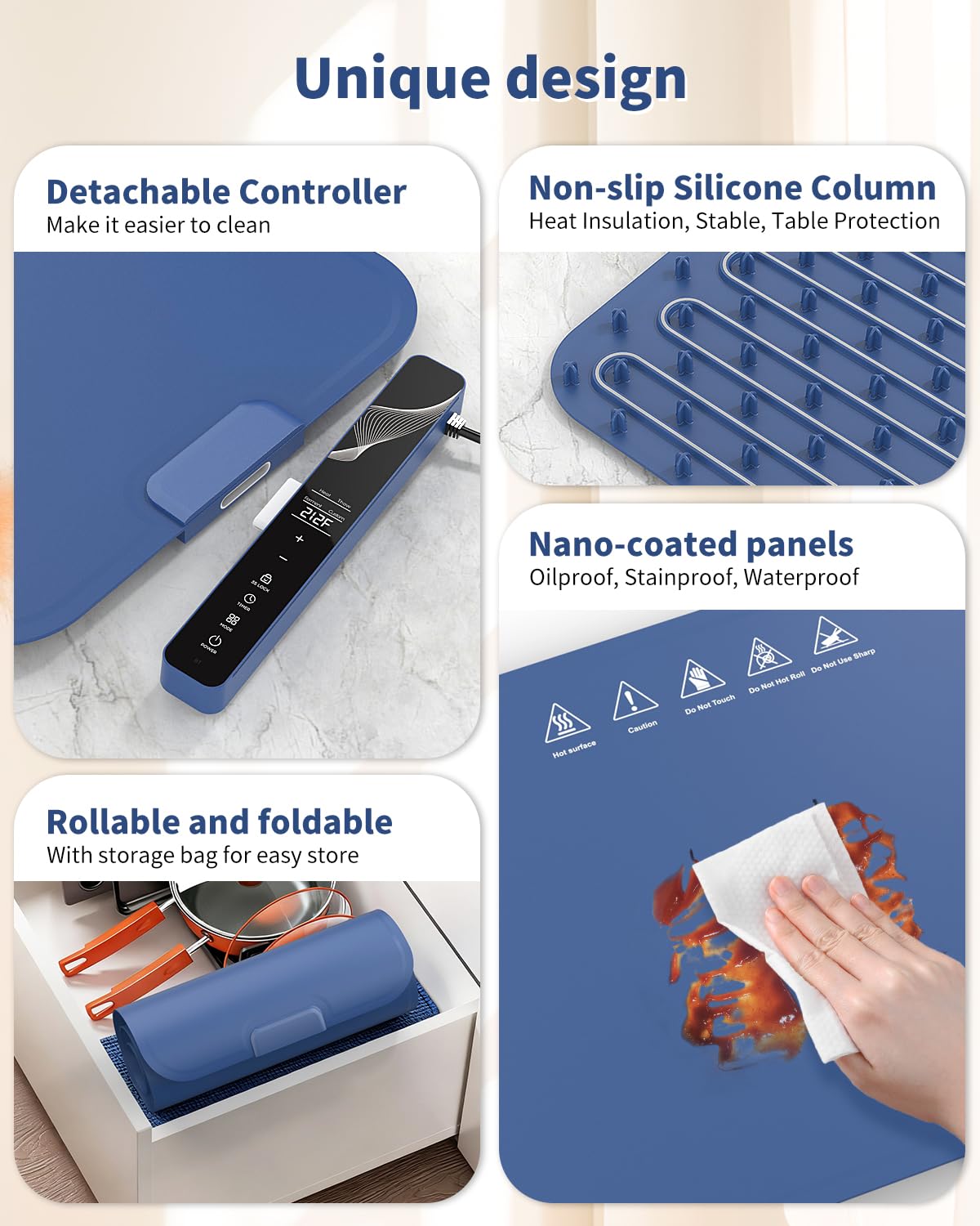 Food Warming Mat Extra Large 37"x15" with APP Control, Electric Warming Tray Adjustable Temp 99 Hour Timer Dishwasher Safe, Warming Mat for Food, Roll Up Portable Food Warmers for Parties Buffet