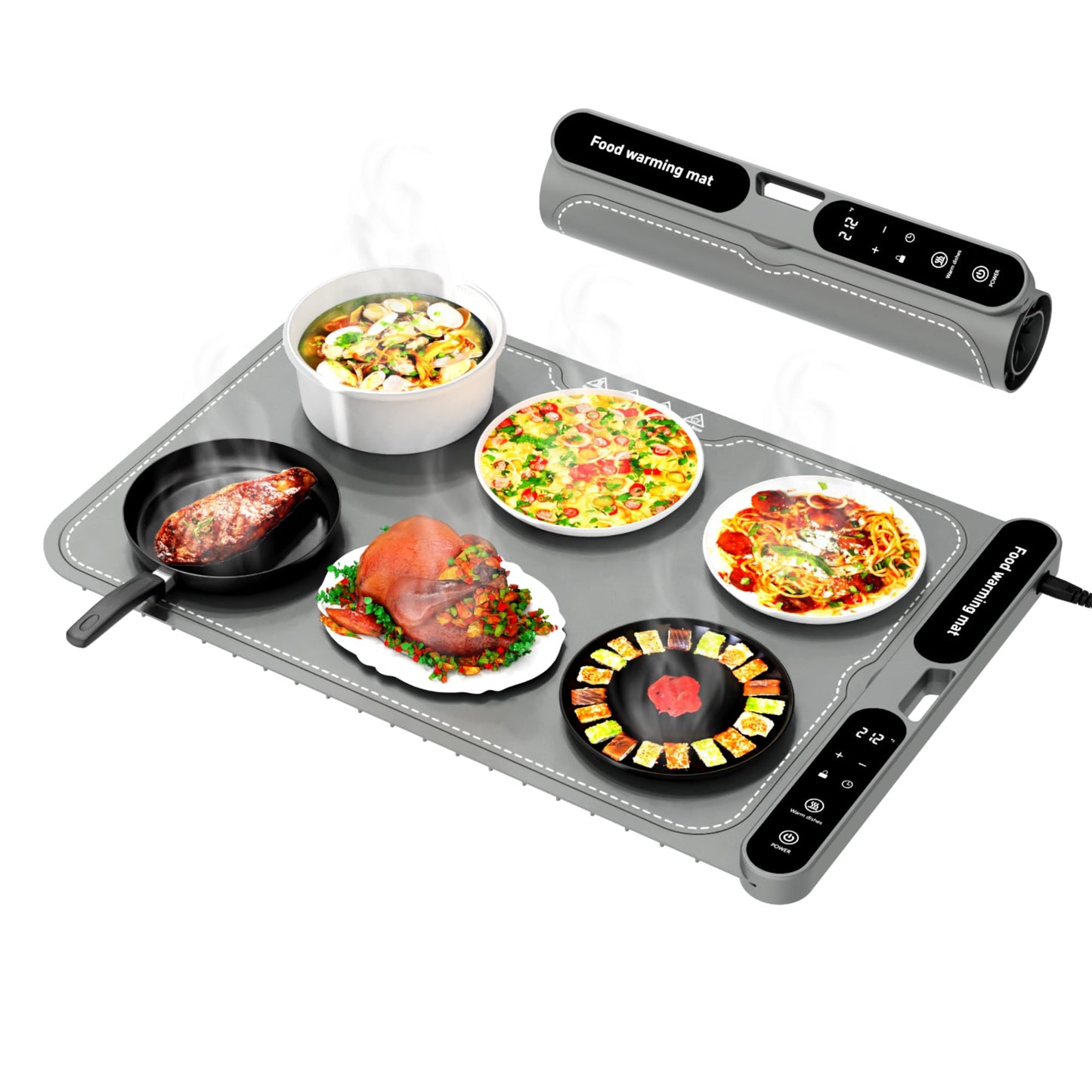 Electric Warming Tray&Food Warming MatFast Full Surface Electric Warming Tray with 7 Temp-Settings & 8H Timer, Portable Roll Up Food Warmer for Gatherings (Grey, 24''X15'')