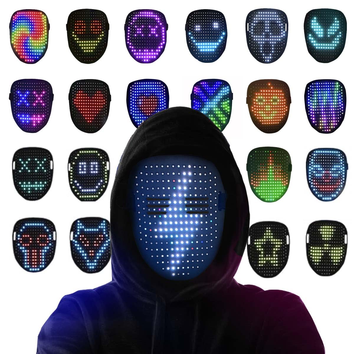 COKOTEE Led Mask, Light up Mask with Gesture Sensing, Face Transforming Masks for Halloween Festival Cosplay Costume Masquerade Parties, gifts