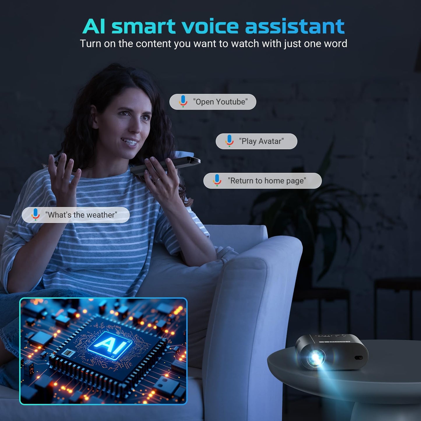 [Google TV/Voice Control]GooDee 4K UHD Smart Projector with WiFi and Bluetooth, Portable Movie Projector Applicable Netflix,Prime Video,YouTube Built-in, Dolby Sound Home Theater for Indoor/Outdoor