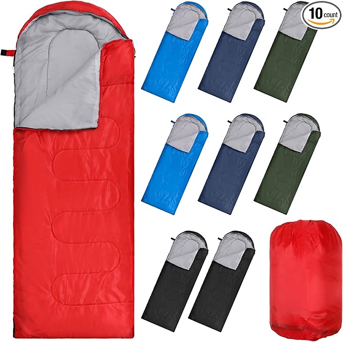 Macarrie 10 Pcs Bulk Sleeping Bags for Homeless Donation Shelter Adults 0 Degree Waterproof Sleeping Bags with Compression...