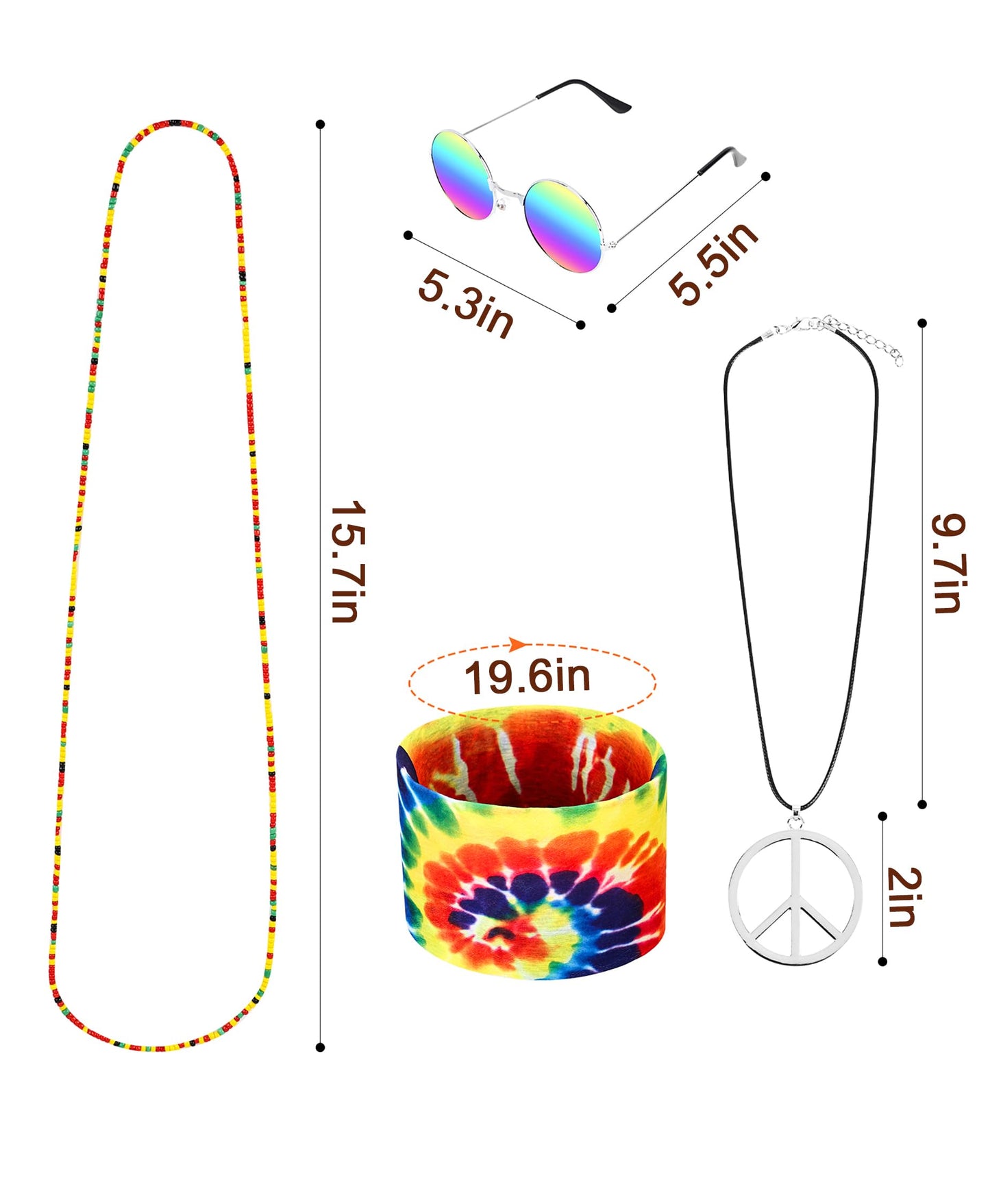 Men's Hippie Costume 60s 70s Style Colorful T-Shirt with 5-Piece Accessory Set for 70s Outfits Theme Party (XL)