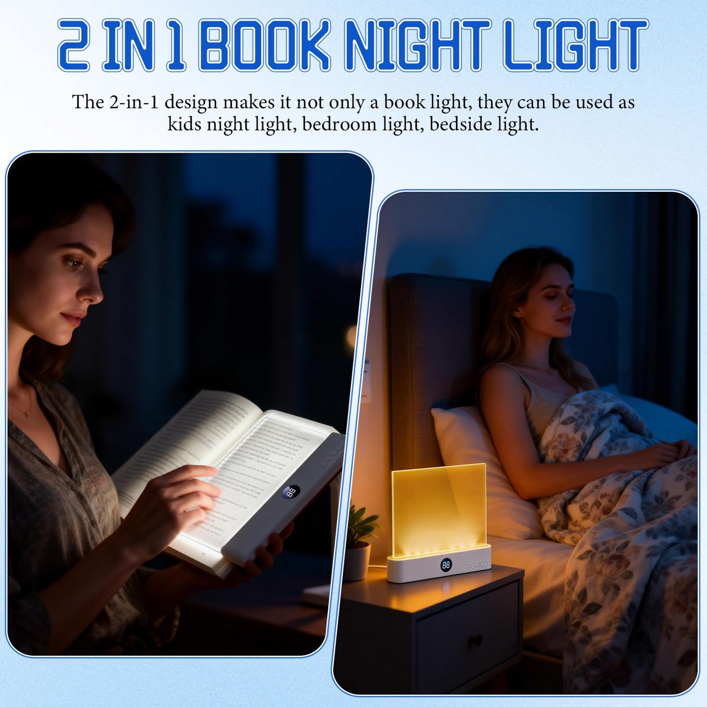 LED Reading Light, Rechargeable Clear Flat Book Light with 3 Colors & Timer, Dimmable Book Lights for Reading at Night, Doodleable Panel Plate Lamp Full Page Lights, for Book Lovers (Pink)