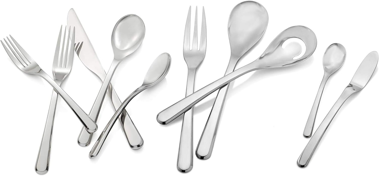 nambe Aura 45-Piece Flatware Set | 18/10 Stainless Steel Silverware Cutlery Set | Designed for Home Kitchens, Hotels, or Restaurants | Designed by Neil Cohen