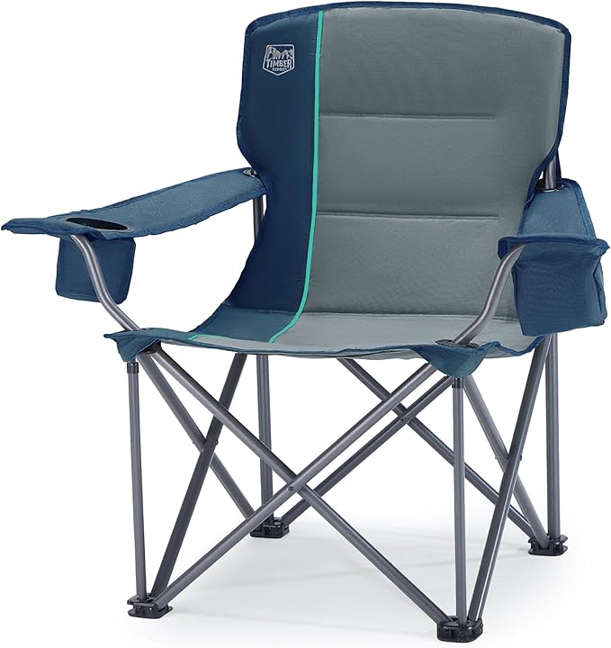 Timber Ridge 550 LBS Oversized Folding Camping Chair for Adults, Heavy Duty Outdoor Chair with Cup Holder Side Pocket for ...