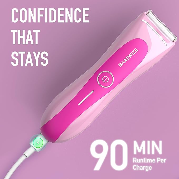 Bikini Trimmer for Women, Electric Shaver for Women | LED Light, IPX7 Waterproof, USB-C Rechargeable, Ceramic Blade | Electric Razors for Women, Pubic Hair Trimmer Women (Petal Bonbon)