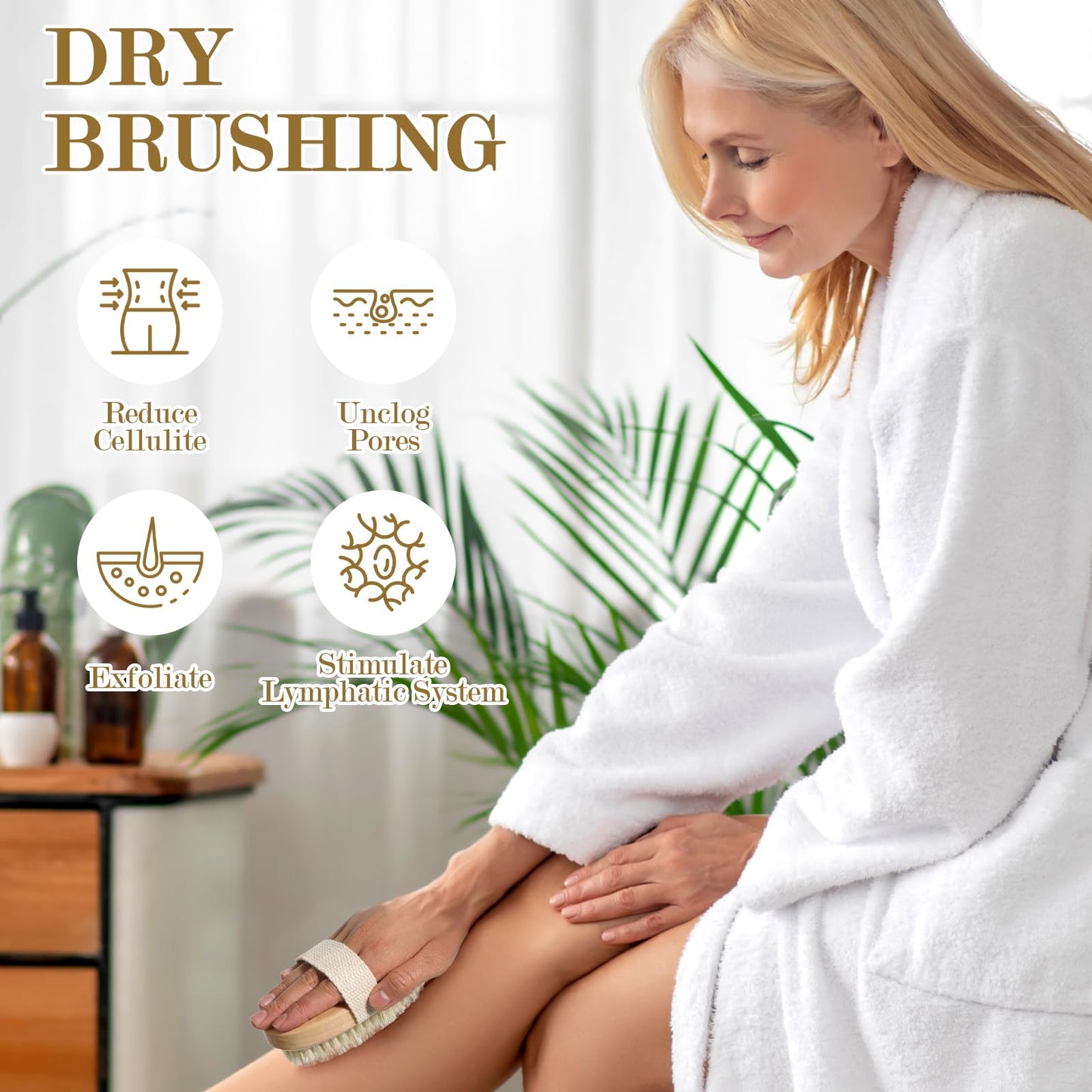 4pcs Dry Brushing Body Brush, Natural Bristle Dry Skin Exfoliating Brush Body Scrub for Flawless Skin, Cellulite Treatment, Lymp
