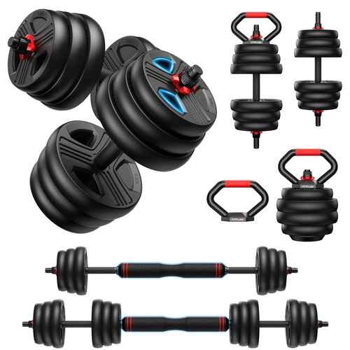 Adjustable dumbbell set, 20lbs Free Weights set with upgraded nut, 4 in 1 Weight Set Used as Kettlebells, Barbell, Push up Stand, Fitness Exercise for Home Gym Suitable Men/Women