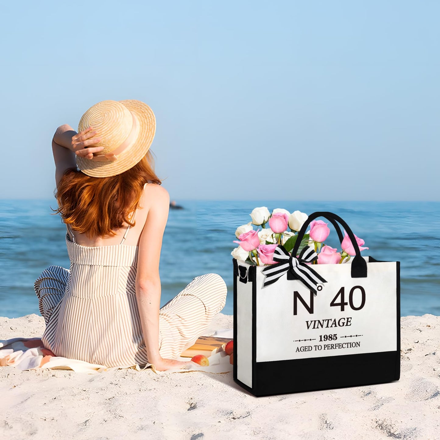 40th Birthday Gifts for Women，Gifts Set for Women 1985 Canvas Tote Bag 40th Birthday Gift for Her UniqueGifts Basket for Her Turning 40 Mom Wife Sister Friend