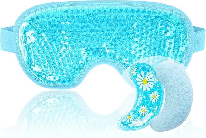 NEWGO Cooling Eye Mask for Puffy Eyes, Cold Eye Mask Eye Ice Pack for After Eyes Surgery, Tension Stress Relief, Itchy Eyes, Headaches, Dark Circles - Blue (1 Set Eye Pad and Eye Mask)