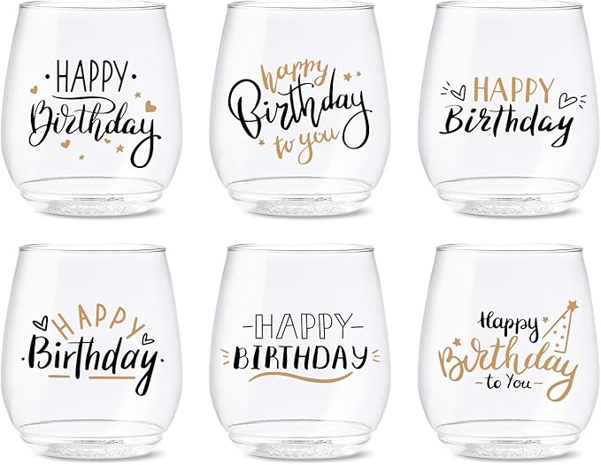 TOSSWARE POP 14oz Vino Golden Birthday Series, SET OF 6, Premium Quality, Recyclable, Unbreakable & Crystal Clear Plastic ...