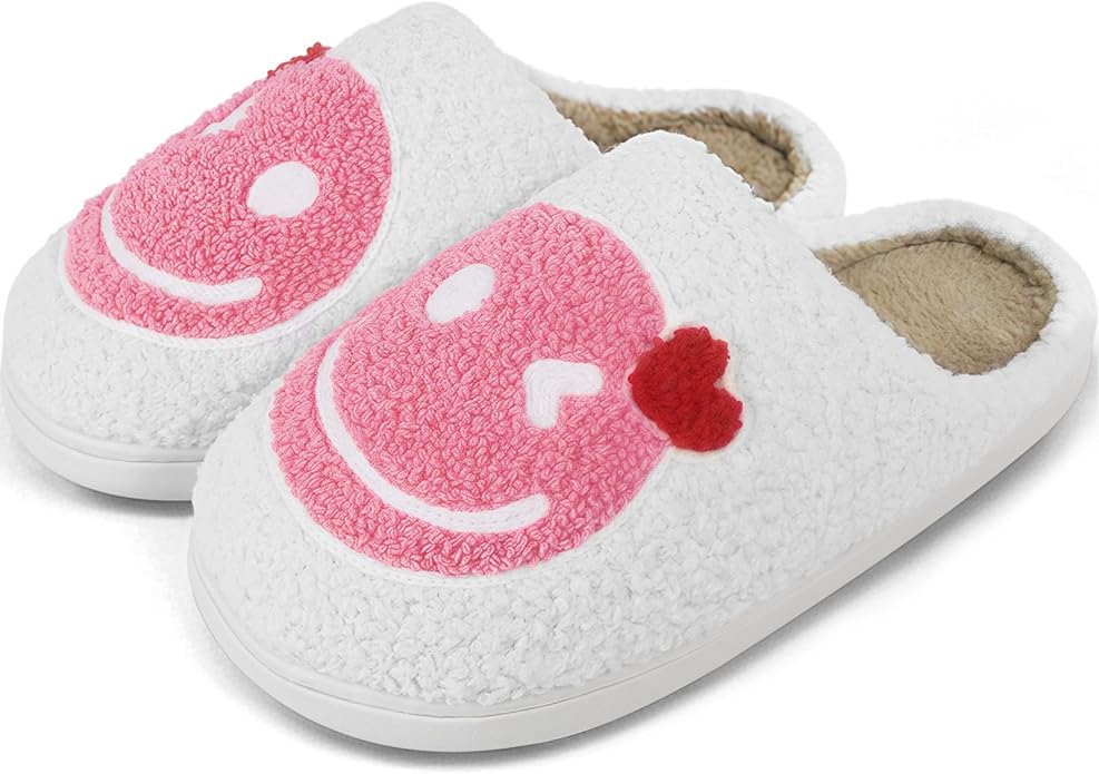 Kattmas Smile Face Slippers for Women Memory Foam Retro Soft Plush Warm Cozy Non-Slip House Slippers Indoor Outdoor Comfor...