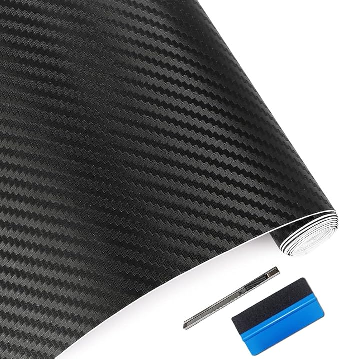 LZLRUN 3D Carbon Fiber Vinyl Wrap - Outdoor Rated for Automotive Use - 12 inches x 60 inches Contain Knife and Hand Tool (...
