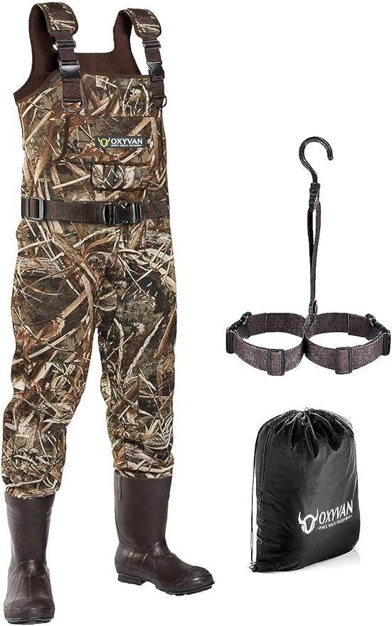 OXYVAN Duck Hunting Waders with 600G Rubber Boots Insulated,Neoprene Realtree MAX-7 Camo Fishing Chest Waders for Men & Women