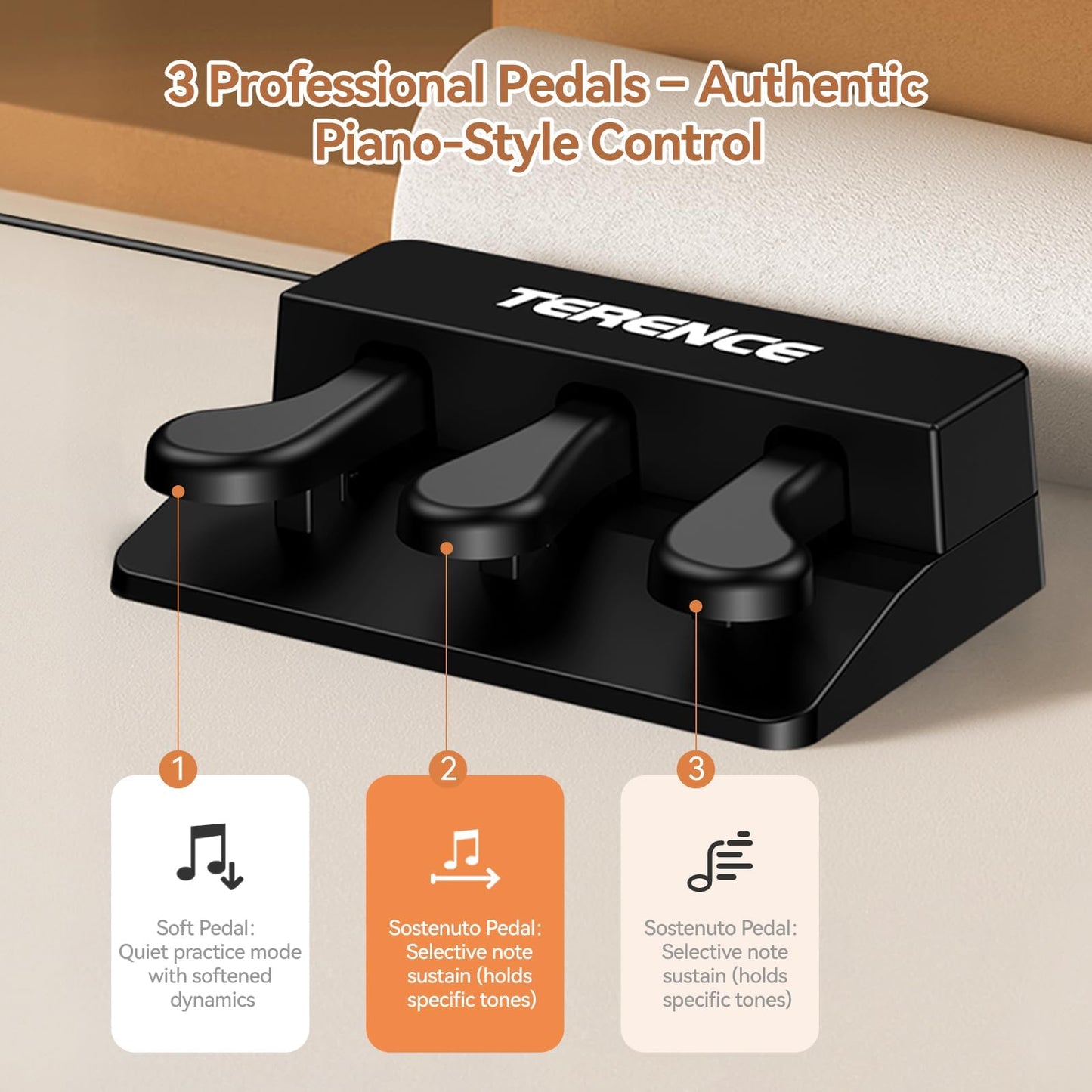 TERENCE P10 Weighted Keyboard Piano 88 Keys,Full-Size Electric Piano for Beginners,Digital Piano 88 Key Semi-Weighted Keyboard with Stand,Triple Pedal,Music Stand,Power Adapter