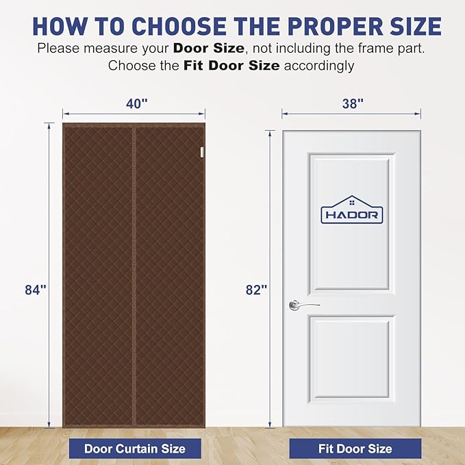 Magnetic Thermal Insulated Door Curtain Fit Door Size 38" x 82", Quilted Oxford Fabric Thicken Cotton Fill, Winter Cover Keep Cold Draft Out, Blanket Insulation for Front Patio Doors Brown