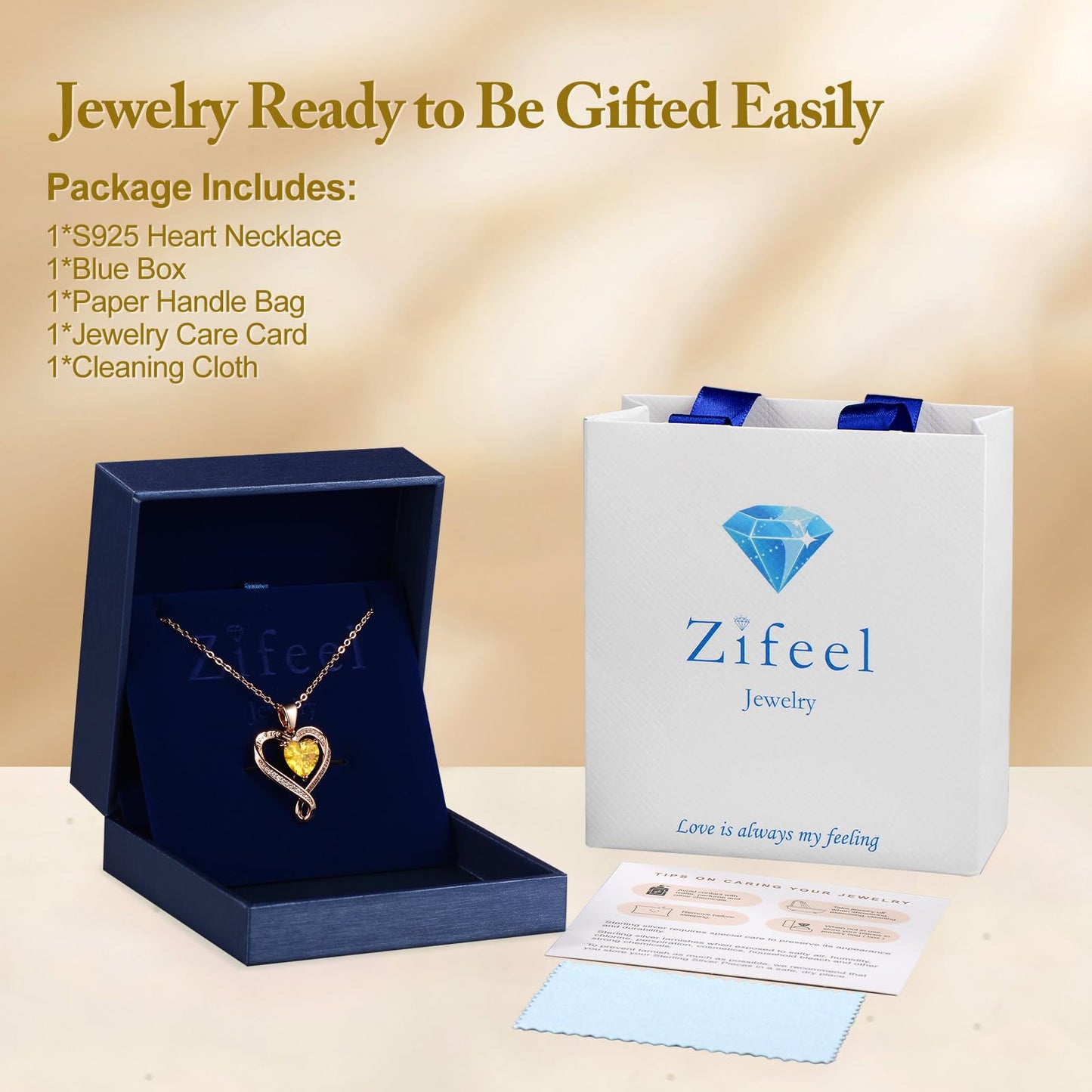 Zifeel Infinity Heart Birthstone Necklaces for Women, S925 Sterling Silver I Love You Necklace, Anniversary Wedding Gift for Wife Her Mom Grandma, Birthday Christmas Valentines Mothers Day Jewelry