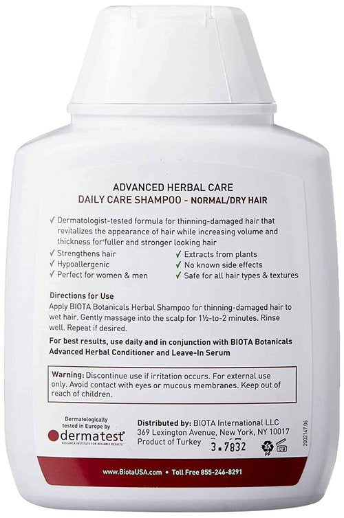 B'IOTA Botanicals Herbal Care Experts Daily Care Shampoo For Normal/Dry Thinning Hair 10.1 oz ( Pack of 3)