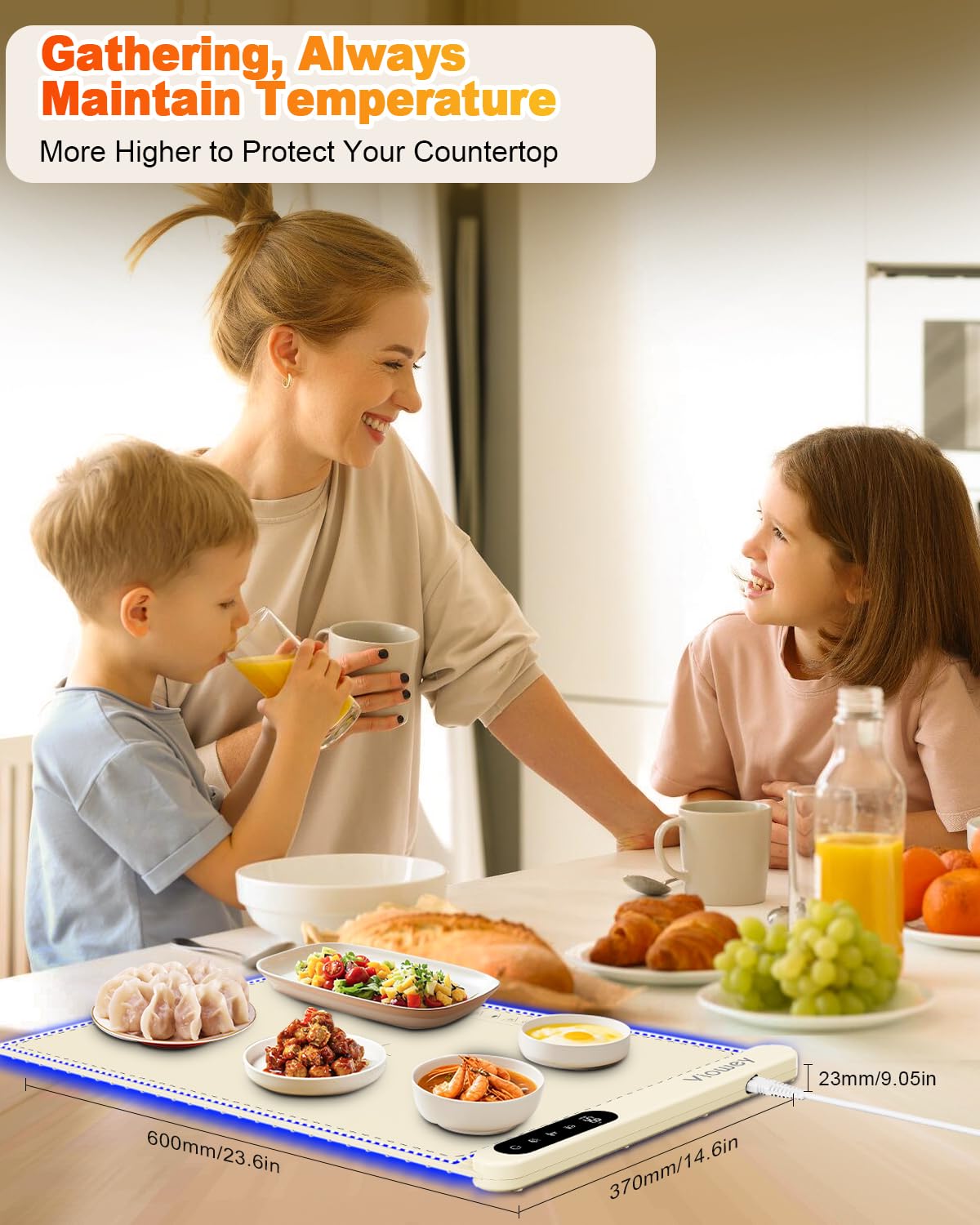 Food Warming Mat with Light, Electric Warming Tray with 6 Temperature Settings and 6 Hours Timer, Upgrade High-tech Graphene Heating Film, Versatile Food Warmer for Parties, Buffets, and Home Use