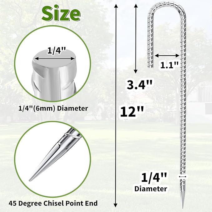 Besitu 12 inch Fence Stakes Heavy Duty 50-Pack J Hook Rebar Ground Stakes Anchor Galvanized Tent Stakes for Outdoor Decorations Inflatables Metal Stakes for Wire Fencing