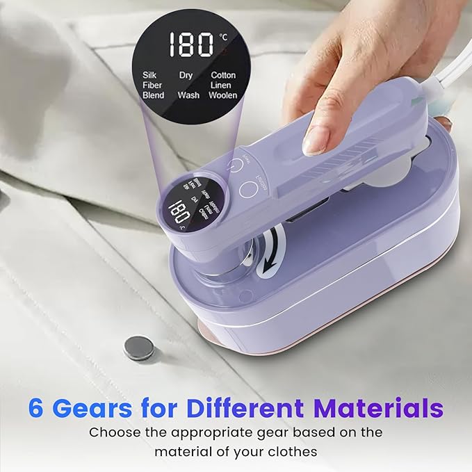 Travel Steamer Iron for Clothes, Portable Mini Steamer, 10-Second Fast Heating Handheld Small Steam Iron, with 110ml Water Tank and LCD Display, 6 Modes, 180° Swivel Handle for Home Travel Office