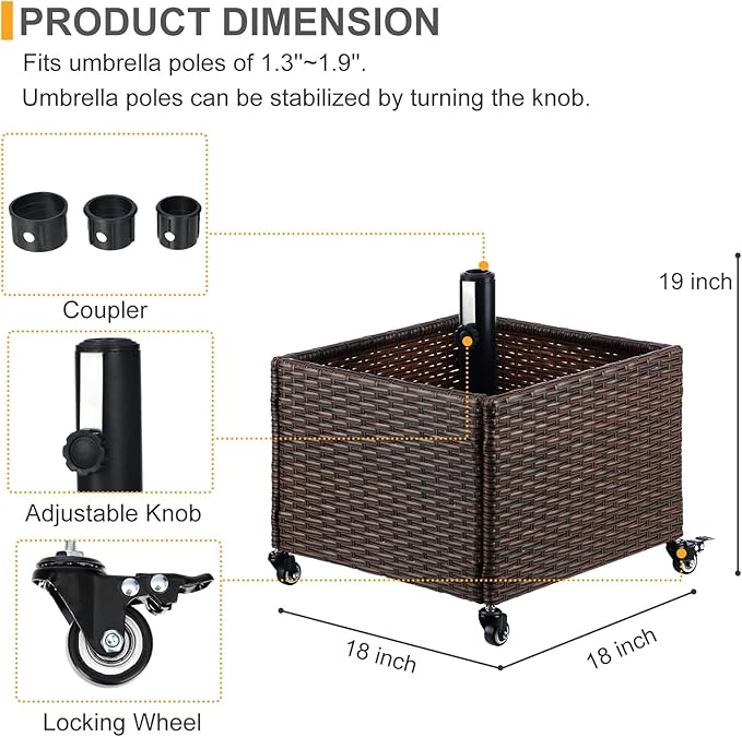 SUNNYPARK Umbrella Stand Outdoor Base with 4 Wheels Heavy Duty Patio Umbrella Planter for Garden Backyard Deck Poolside