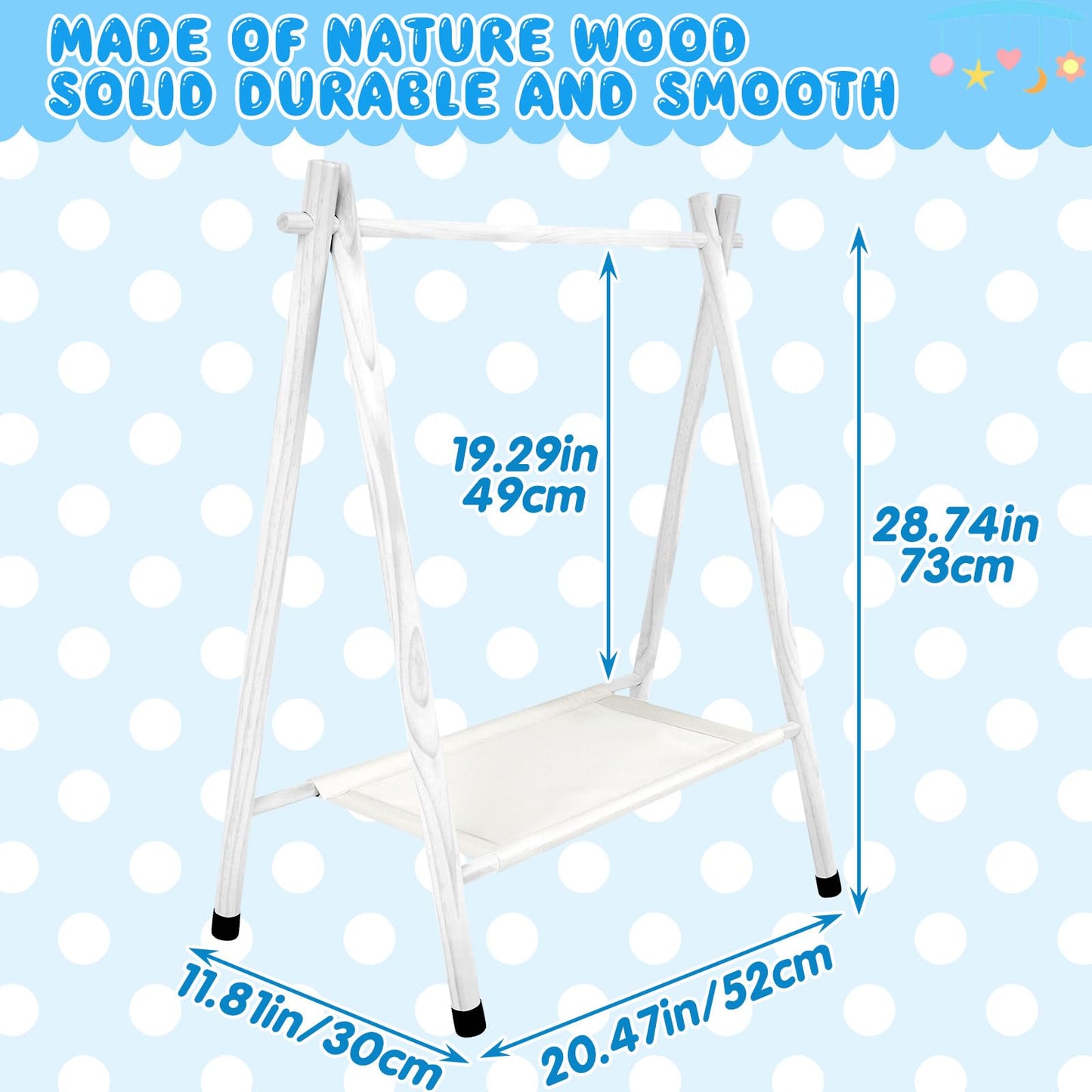 Queekay Baby Clothing Rack for Baby Shower Toddlers Wooden Kids Dress up Rack with Storage Shelf for Toddler Dogs Pets Small Clothes Kids Garment Closet(28.7" H, White)