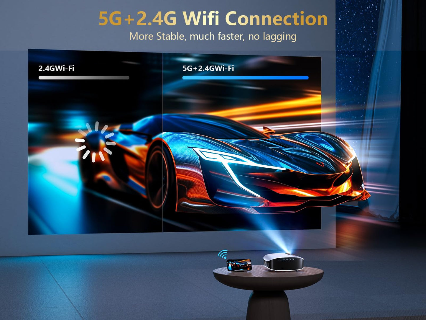 GooDee 4K Smart Projector with 5G WiFi and Bluetooth, Built-in Streaming Apps, Dolby Audio 400" Outdoor Movie Projector for Home Theater, Compatible with TV Stick, iOS, Android