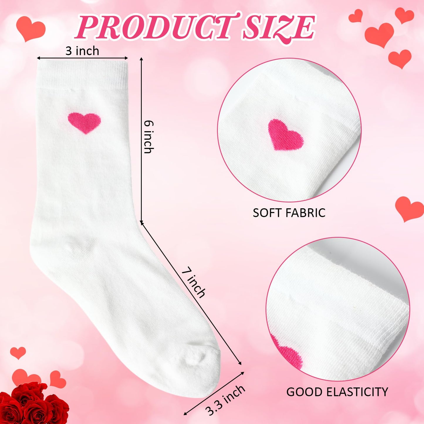 Jeere 20 Pairs Heart Socks Bulk for Women Above Ankle Crew Socks for Mother Bridesmaid Birthday Gifts