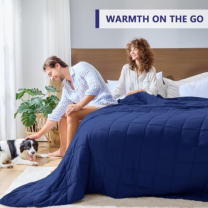King Size Weighted Blanket for Adults (30 lbs, 80” x 87”, Navy & Blue) Cooling Heavy Blanket for Sleeping Perfect for 290-310 lbs, Breathable Blanket for Adults & Couple All Season, Machine Washable