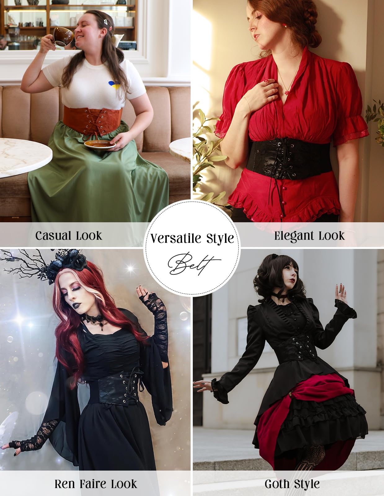Corset Belt for Women Underbust Boned Lace Up Bustier Renaissance Pirate Corset Belt
