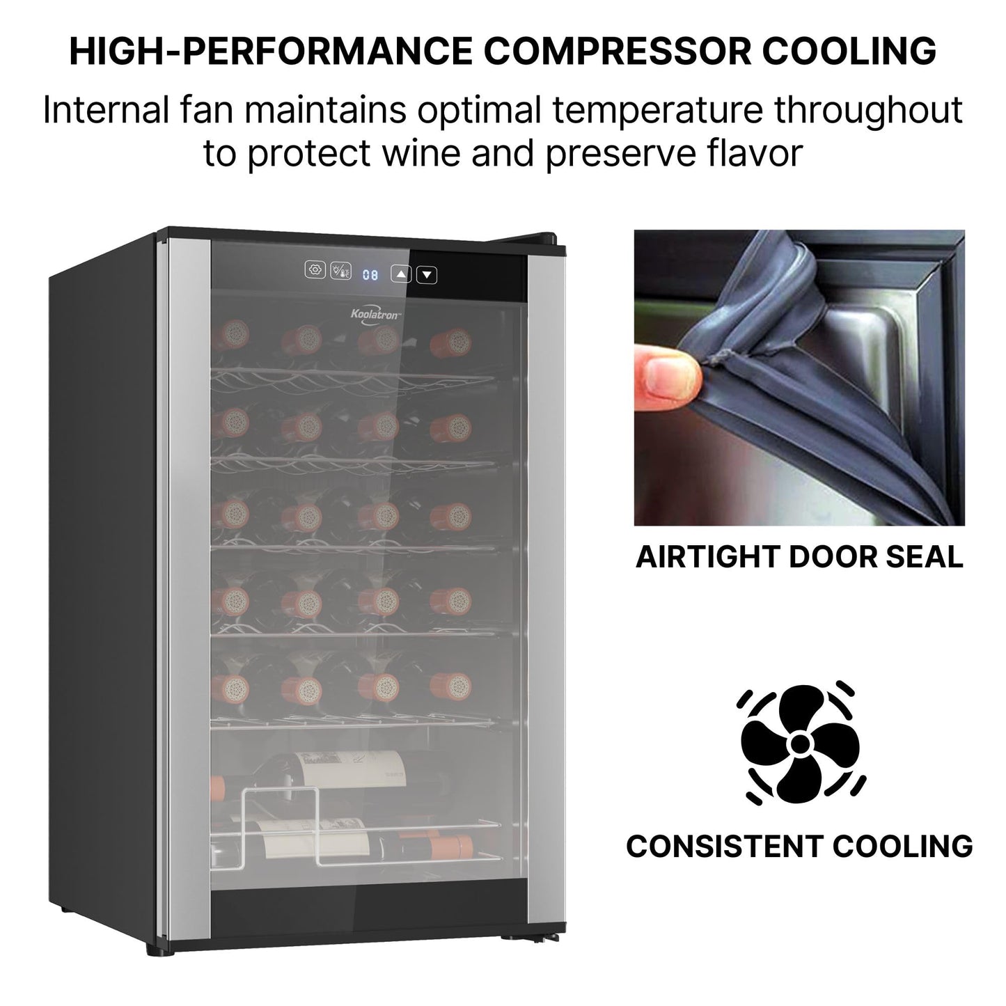 ‎Koolatron Wine Fridge - Wine Cooler, 24 Bottle Wine Cabinet for Champagne, Red & White Wine, Freestanding Cellar For Bar, Home, Kitchen, Double Paned Glass Door, (68L)