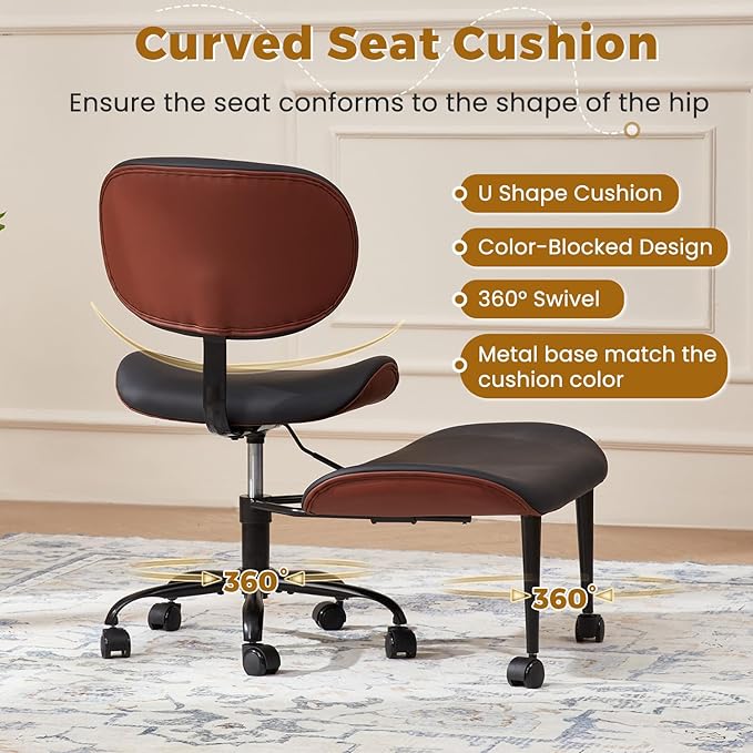 EROMMY Criss Cross Chair with Wheels Retractable footrest, Wide and Thickened ADHD Chair, Ergonomic Cross Legged Kneeling Desk Chairs for Meditation Yoga, Black & Brown