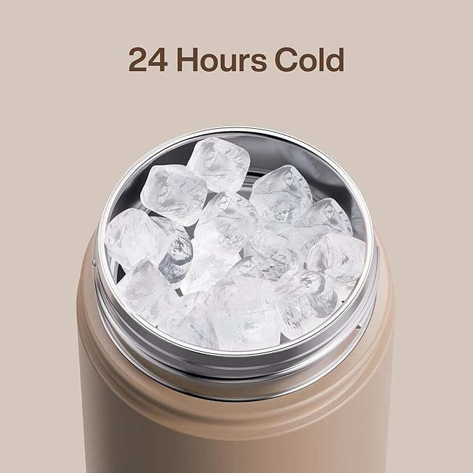 Kids Insulated Water Bottle with Straw - 12oz Stainless Steel Water Bottle with Dual Spouts, Leak-Proof, BPA-Free, Double Wall Vacuum Keeps Cold for 24 Hours for Sports, Travel, School (Raw Umber)