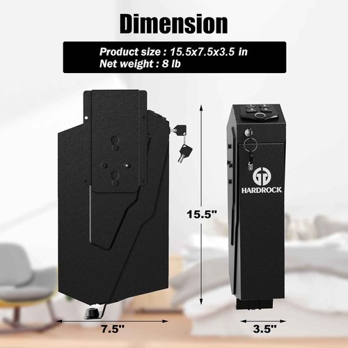 HARDROCK Gun Safe for Pistols, Biometric Wall Mounted Handgun Safe Box for Desk, Bedside,Truck，Drop Down Quick Access Security Safe with Fingerprint Keypad Lock for Home nightstand