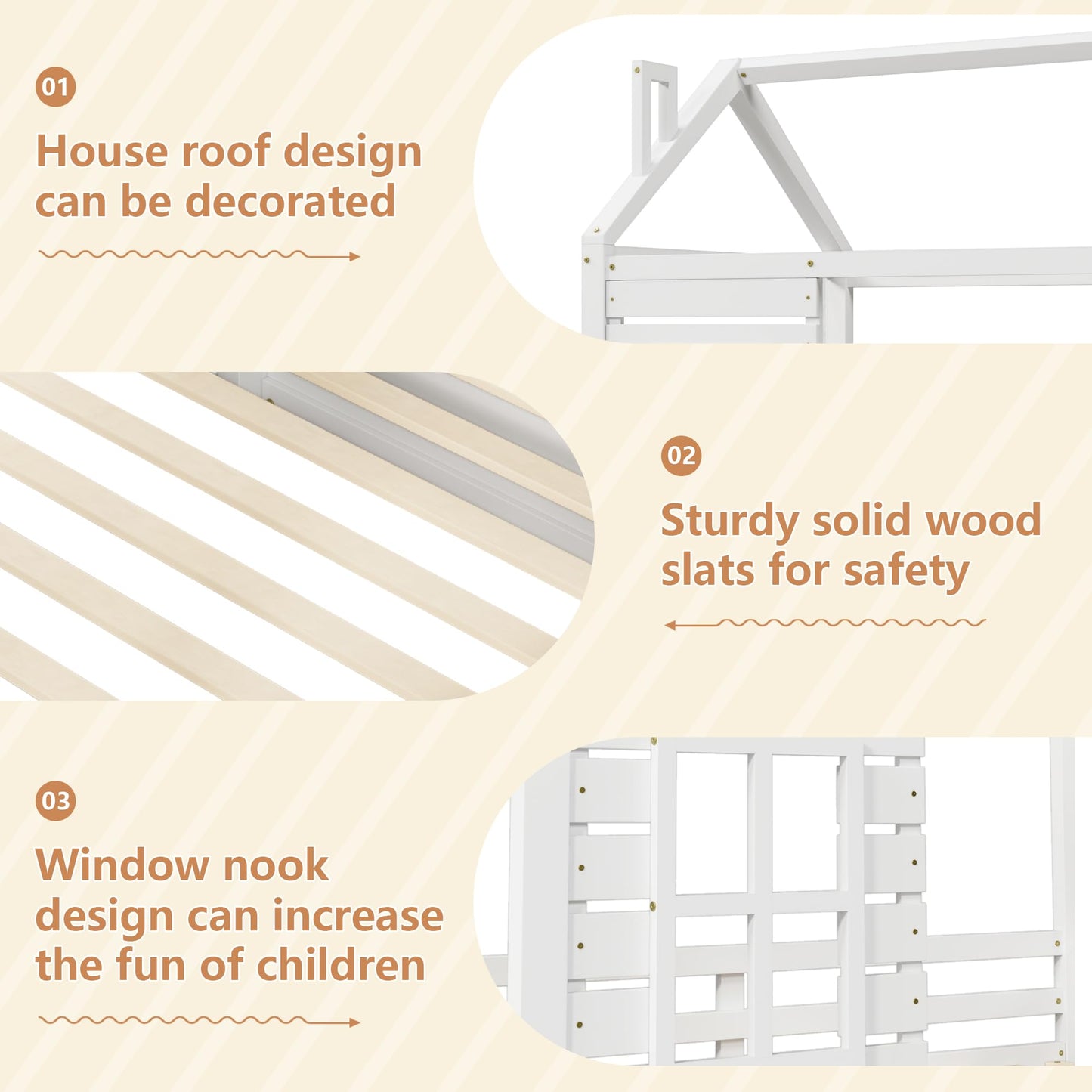 HUMEHA Twin Size Kids House Bed with 2 Storage Drawers, Twin House Bed Frame with Roof and Window, Twin Bed Frames for Kids with Slats, Modern Wooden Montessori Bed for Bedroom, White