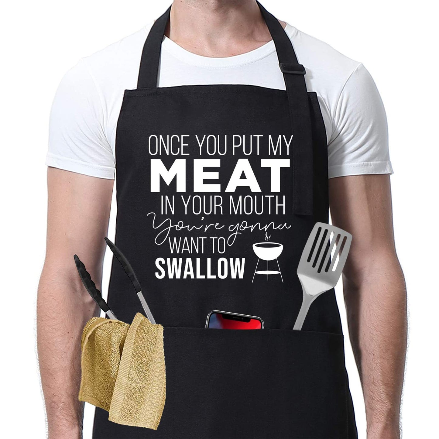 Miracu Funny Cooking Aprons for Men Husband - Christmas, Santa, Birthday Funny Male Gifts for Mens Best Friend, Gifts for Male Friends Guy Boyfriend Chef Man Him - Grilling Grill BBQ Apron w/Pockets