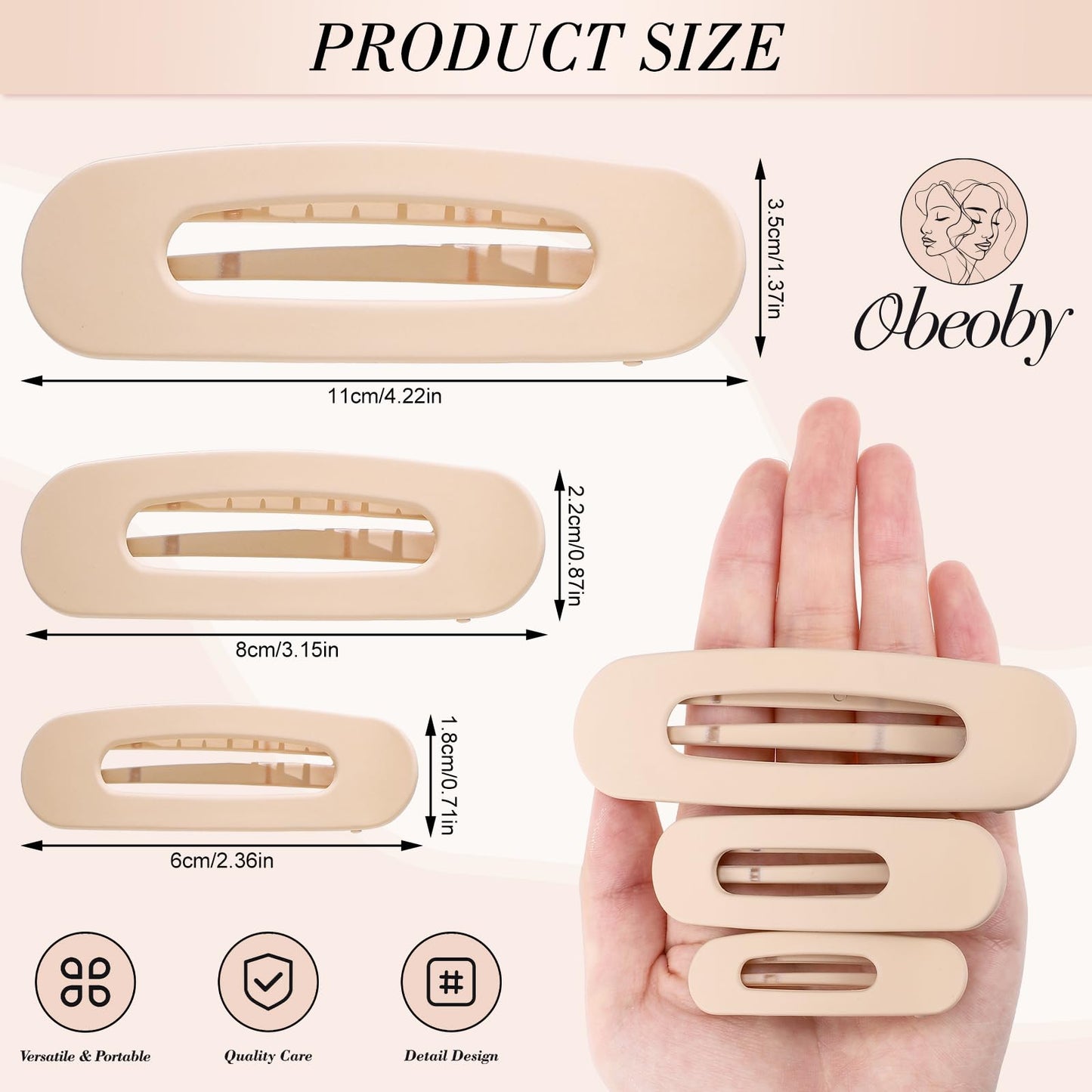 15 PCS Flat Hair Clips, 5 Colors Flat Claw Clips 3 Sizes Hair Claws for Women Girls Thin Hair