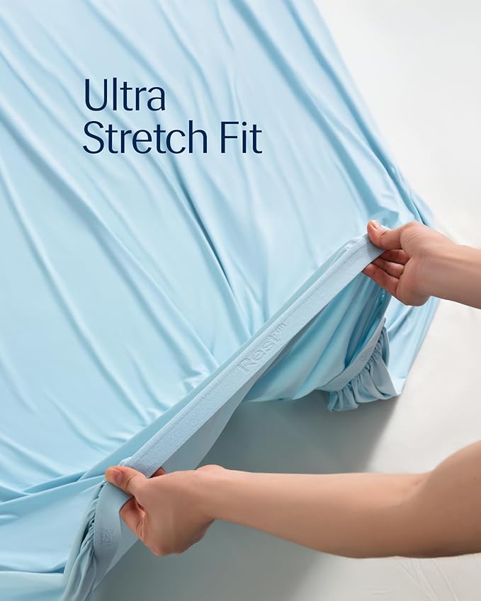 REST® Evercool®+ Cooling Fitted Sheet, Split King, Light Blue, 13’’Deep (Stretched up to 15’’) Silver Infused Cooling Bedding for Hot Sleeper and Night Sweat, for Fresh and Hygienic Sleep