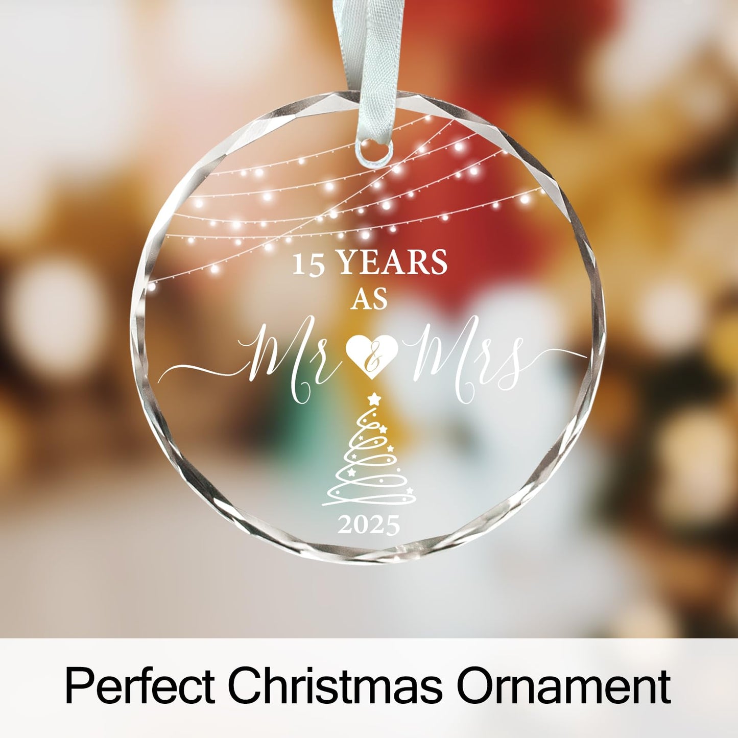 15 Year Anniversary Ornament 2025, 15th Anniversary Wedding Gifts for Couple, 3" Glass Keepsake Valentines Gifts for 15 Year Wedding Christmas Ornaments 2025