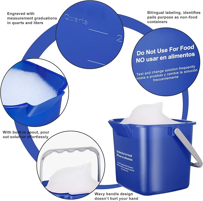 Roshtia 6 Pcs 3 Quart Cleaning Bucket Small Sanitizing Square Bucket Detergent Pail for Home Commercial Restaurant Kitchen Office School (Dark Blue)