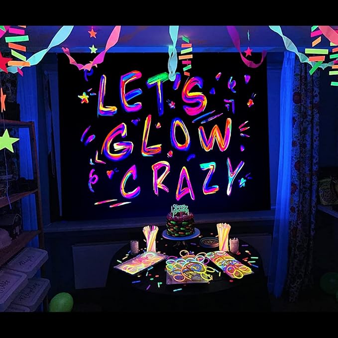 Ralxion Glow in The Dark Party Supplies - Neon Party Backdrop, Blacklight Reactive Graffiti, UV Blacklight
