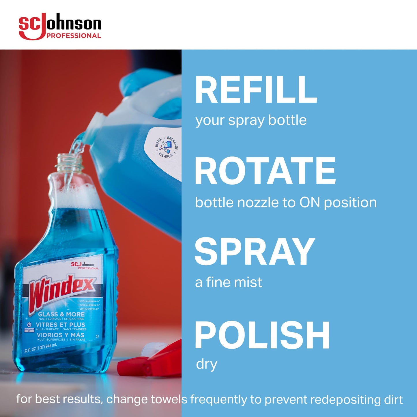 SC Johnson Professional Windex Glass and More Multi-Surface Cleaner, Windex Glass Cleaner Refill, Multi Surface Cleaner, 128 fl. oz. Bottles, 4 Count, for Professional Use Only