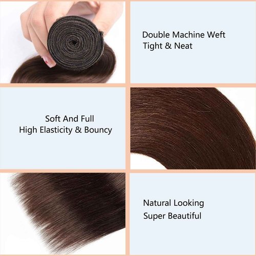 Habiliana Bundles Human Hair 22 24 26 Inch Straight Dark Brown 4 Human Hair Bundles 11A Unprocessed Brazilian Virgin Quick Weave Hair Extensions for Black Women
