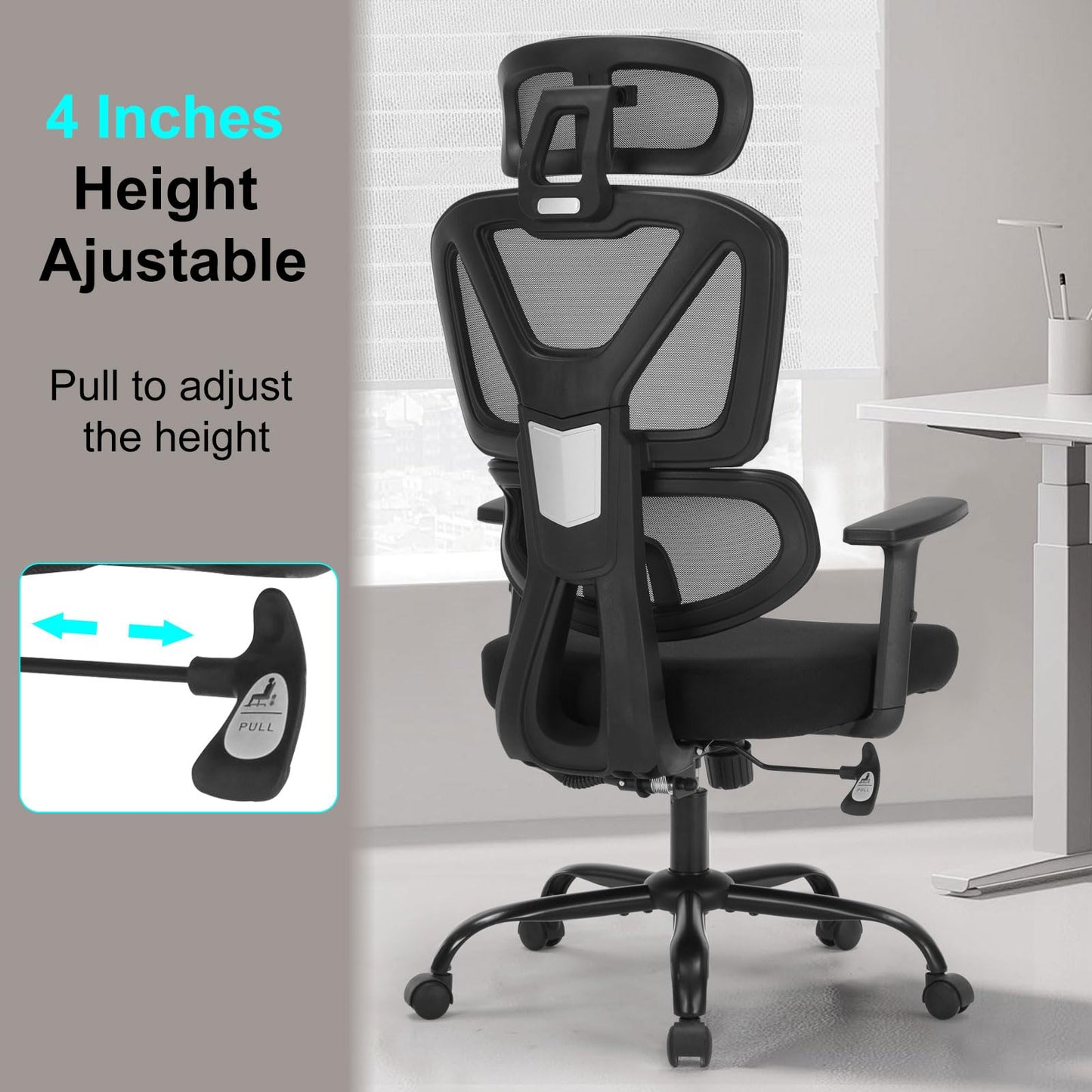 Executive Office Chair, Ergonomic High Back Mesh Desk Chair with Adjustable Height & Armrests, Lumbar Support Swivel Task Chair, 350LBS Executive Computer Chair for Home Office Study Meeting
