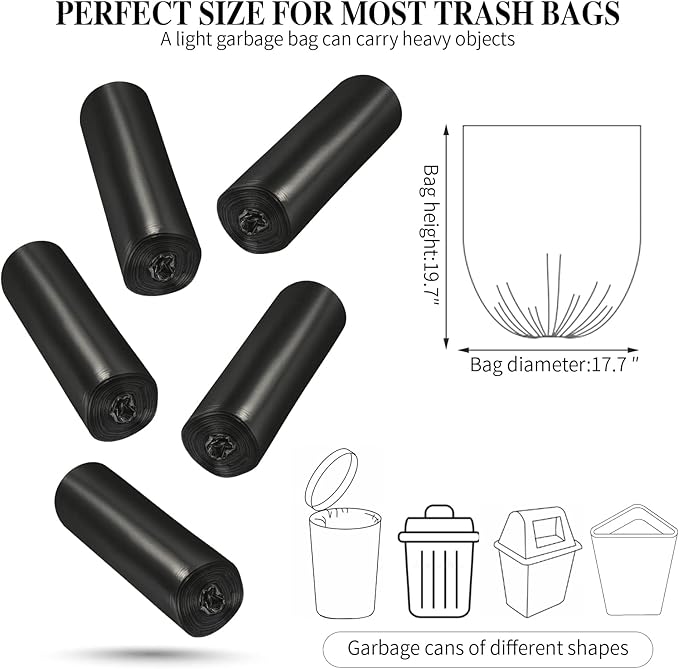 5 Rolls Small Trash Garbage Bags, 4 Gallon Strong Thin Material Disposable Kitchen Garbage Bags, Durable Plastic Trash Bags for Office Home Bedroom Garden Waste Bin, 200 Counts (Black)