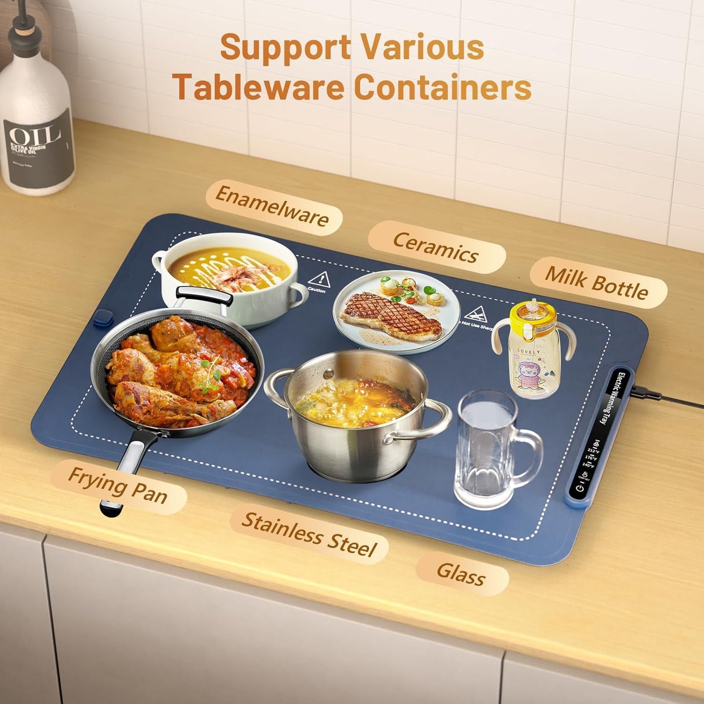 HomCozy Food Warmer Mat with Full Surface Heating, Rollable & Portable Warming Tray, 3 Temperature Settings & Child Lock, Premium Silicone Warmer Mat for Parties, Family Gatherings, Daily Use